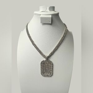 Macy's Iced Out Dog Tag Pendant Chain Necklace